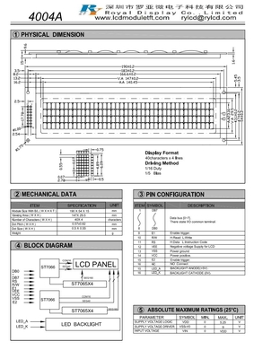 40*4 Zeichen STN LCD Modul Blau Monochrom Negativ Große Größe mit ST7065/7066