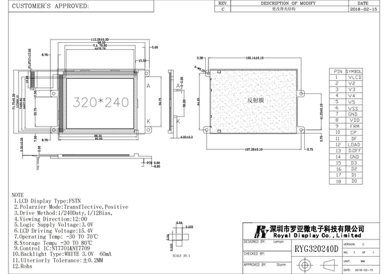 320*240 FSTN-LCD-Modul Monochrom für medizinischen Scan positiv
