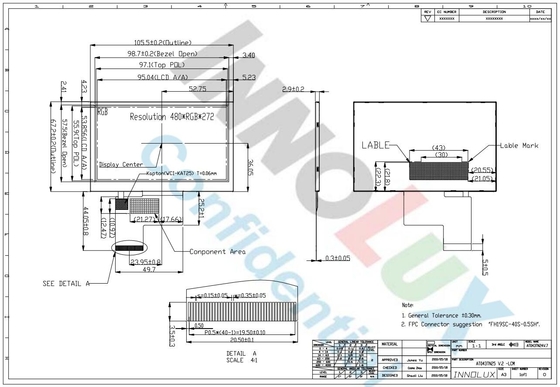 4.3 Zoll Innolux LCD Modul Panel 480*3RGB*272 TFT Display Anti-Glare Digital