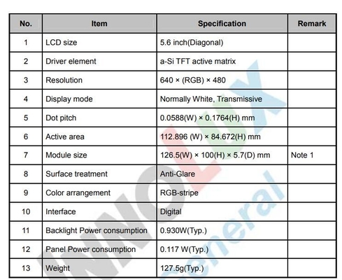 Innolux 5,6 Zoll TFT-LCD-Modul 640*RGB*480 digitaler Bildschirm AT056TN52