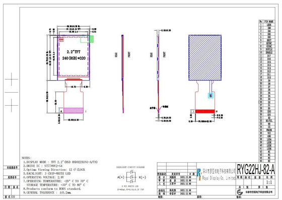 2.2 Zoll TFT-LCD-Modul 240*320 RGB 2,8 V Weiß-Wide-Temperatur-Display