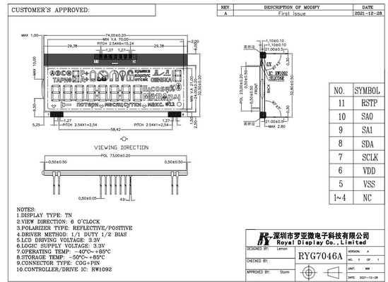 TN-LCD-Modul positiv -40 °C-Anzeige für Energiezähler