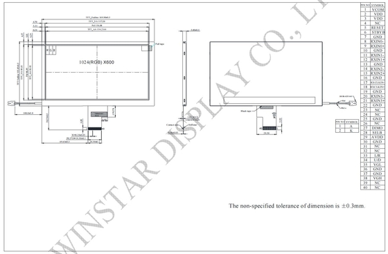 7.0'' TFT-LCD-Modul 1024*RGB*600 16:9 LVDS-Schnittstelle Automobilbildschirm Winstar ersetzen