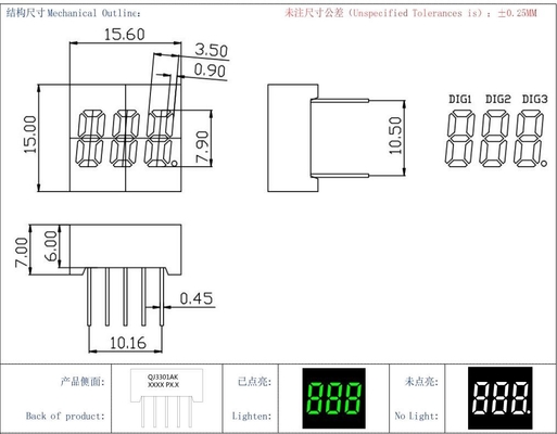 Gemeinsame Kathode 20mA Smaragdgrün LED-Modul 3-stelliges 7-Segment-Display