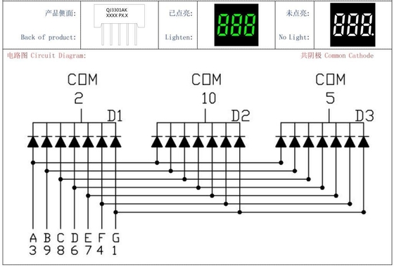 Gemeinsame Kathode 20mA Smaragdgrün LED-Modul 3-stelliges 7-Segment-Display