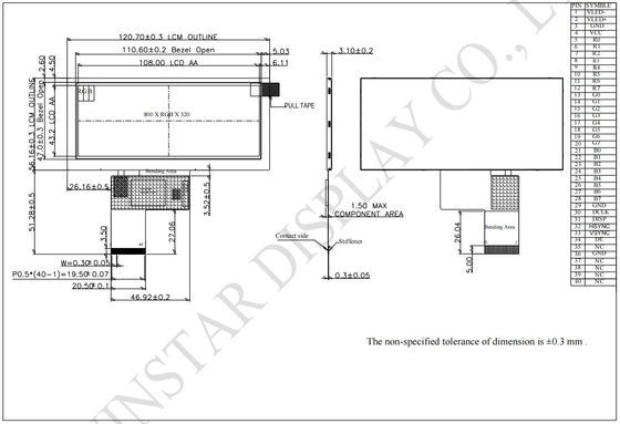 4.6' 800*RGB*320 LCD Modul TFT übertragbare 12H Bar Typ Winstar ersetzen