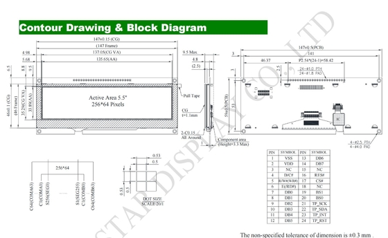 OLED-Modul 5,5' 256*64 Monochrome COF mit Touch Display Winstar ersetzen
