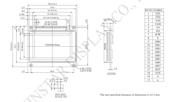 Graphische 128*64 kleine Monochrome LCD Modul mit NT7107/NT7108 6800 Schnittstelle anpassbar