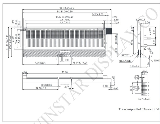16*2 Zeichen COG LCD Modul 3.3V Monochrom I2C mit ST7032I anpassbar