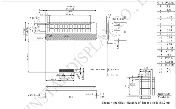 16*2 Zeichen COG LCD Modul 6800/SPI/I2C Schnittstelle 5*8 Punkt 5V Monochrom angepasst