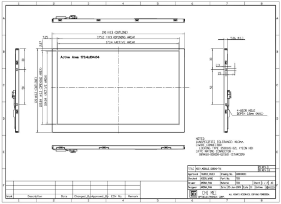 8' TFT-LCD-Display 800*480 RGB G080y1-T01 Chimei Weittemperatur 6/8 Bit
