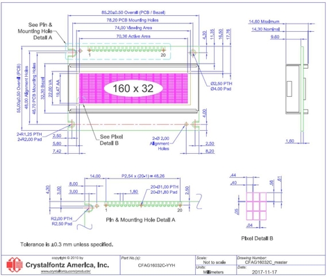 160*32 Grafik-LCD-Modul Gelb-Grün CFAG16032C-YYH-TT mit ST7920 Weittemperatur