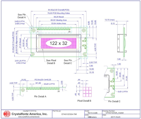 122*32 Grafik-LCD-Modul CFAG12232A-TMI-TA STN Blau übertragbare 6H-Wide-Temperatur-Anzeige