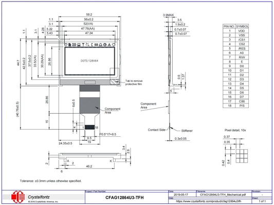 2.4' 128*64 Grafik-LCD-Modul mit geringer Leistung CFAG12864U3-TFH ST7565P mit Hintergrundbeleuchtung