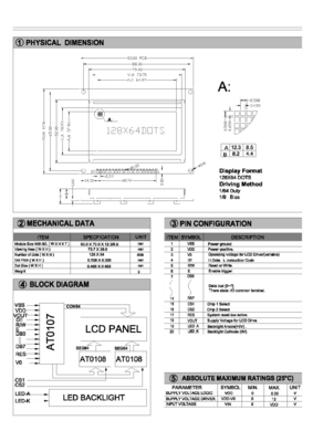 128*64 Grafik-LCD-Modul mit Hintergrundbeleuchtung mit AT0107/AT0108 Treiber 20 Pins Industriebildschirm
