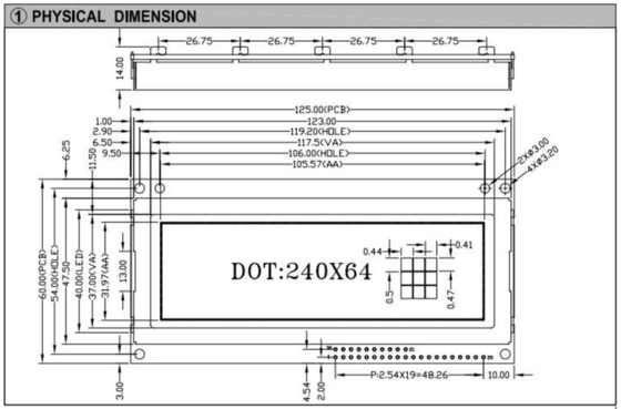 240*64 Graphische FSTN-LCD-Module mit PCB-Großbildschirm