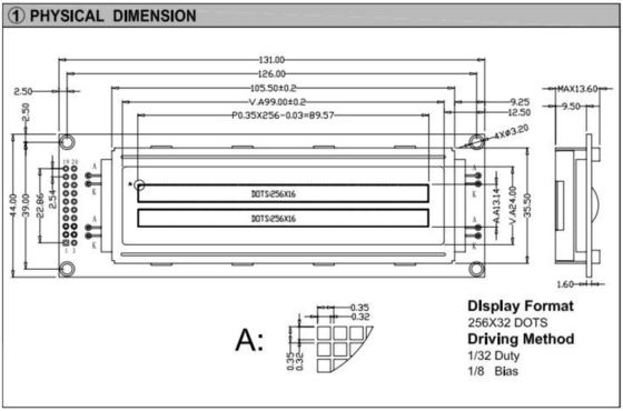 256*32 Großformat-LCD-Modul mit Grafiken ST7920/ST7921