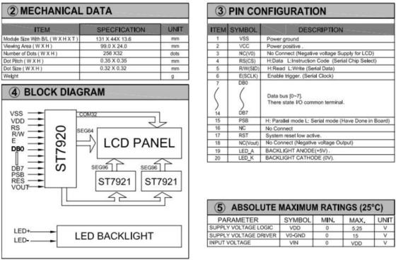 256*32 Großformat-LCD-Modul mit Grafiken ST7920/ST7921