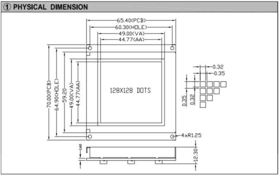 128*128 Graphisches FSTN-LCD-Modul mit PCB-Hintergrundbeleuchtung