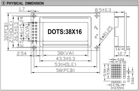 38*16 Zeichen FSTN LCD-Modul St7066 mit Hintergrundbeleuchtung