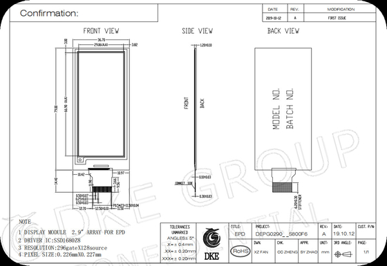 2.9' 296*128 Active Matrix MCU Schnittstelle E-Paper Anzeige EPD