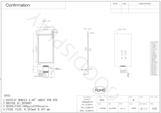 2.66' 4 Farbe 360*184 JD76997 E-Papier-basierte Anzeige EPD Standard