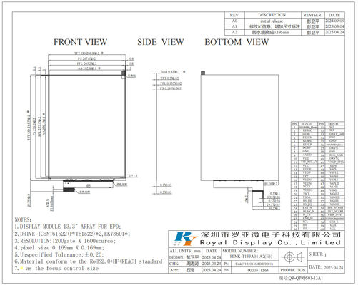 13.3' 6 Farbe 1200*1600 E-Papier-Display hohe Helligkeit