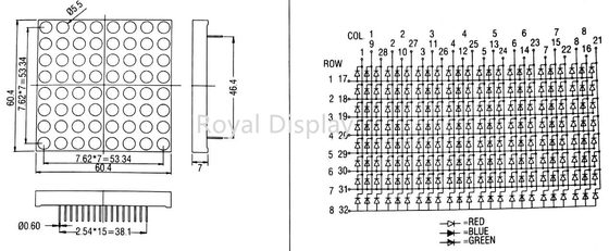 300mcd 8X8 Dot Matrix LED-Anzeigen-allgemeine Kathode 60.2X60.2mm