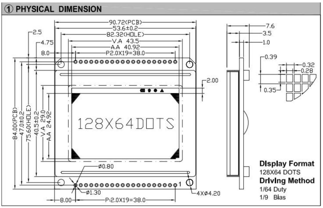128*64 Grafik-LCD-Modul FSTN 6H AT0108 AT0107 mit PCB-LED-Hintergrundbeleuchtung