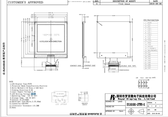 160*160 FSTN-LCD-Modul Graphisch angepasster Bildschirm mit UC1698U