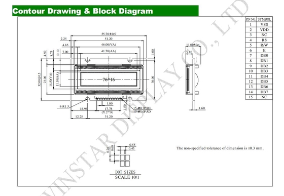 1.7' 76*16 Punkte Grafik OLED Modul Winstar Monochrome WEG007616A