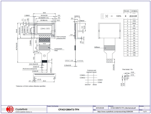 1.4'' 128*64 Grafik-LCD-Modul CFAG12864T3-TFH ST7565P Weite Temperatur Anzeige anpassbar