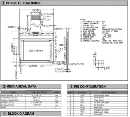 98*64 Grafik-LCD-Modul mit St7549 I2c-Schnittstelle mit transflektiver positiver Weittemperaturanzeige