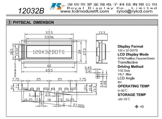 120*32 Grafik-LCD-Modul Stn Positiv gelb/grün reflektiert Sbn1661 mit Hintergrundbeleuchtung 6h