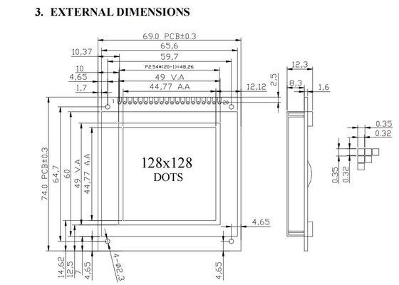 128*128 STN Grafik-LCD-Modul mit breiter Temperatur T6963C 8080 MPU Schnittstelle 6H-Display