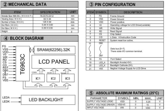 128*64 Grafik-LCD-Modul STN T6963C mit Hintergrundbeleuchtung