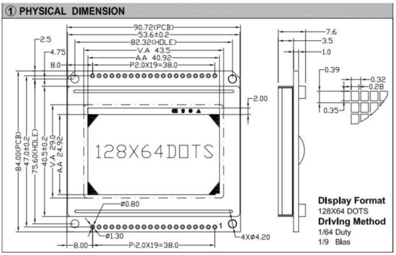 128*64 Grafik-LCD-Modul FSTN 6H AT0108 AT0107 mit PCB-LED-Hintergrundbeleuchtung