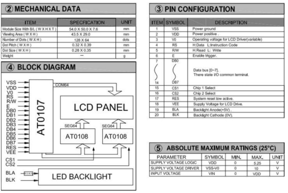 128*64 Grafik-LCD-Modul FSTN 6H AT0108 AT0107 mit PCB-LED-Hintergrundbeleuchtung