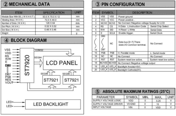 20PIN-Anschluss 128*64 Grafik-LCD-Modul Monochrom STN Farbe Optional mit Hintergrundbeleuchtung