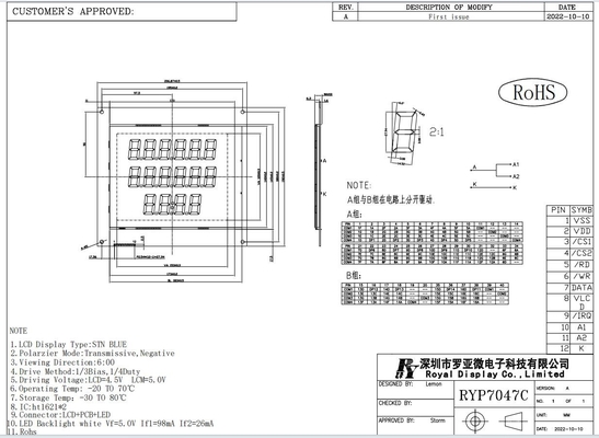FSTN LCD-Modul Brennstoffspender Industrieanzeige mit Ht1621 6h 5.0V reflektierende positive anpassbar