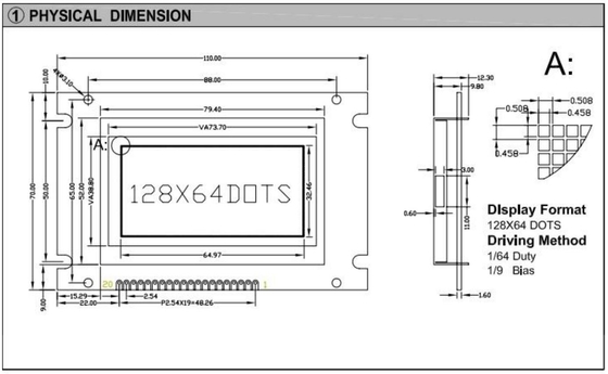 Großformat 128*64 Grafik-LCD-Modul 20 Pin Monochrom mit PCB-Rücklicht Industriedesplay Anpassen