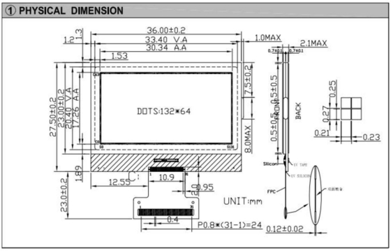 132*64 Grafik-LCD-Modul FSTN NT7534 FPC-Anschluss Industrieanzeige 3,5 V