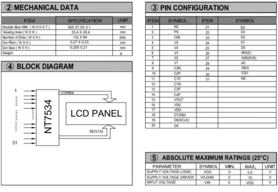 132*64 Grafik-LCD-Modul FSTN NT7534 FPC-Anschluss Industrieanzeige 3,5 V