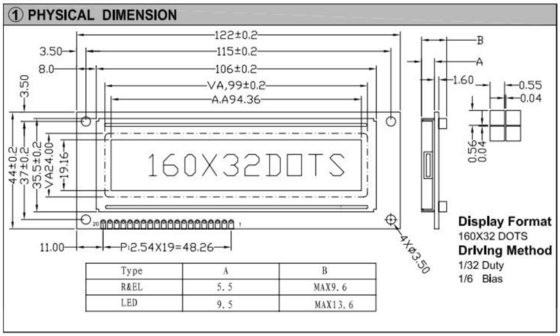 160*32 Grafik-LCD-Modul FSTN Große Größe ST7920/ST7921 Breittemperatur-Industrieanzeige Anpassbar