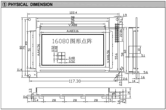 160*80 Grafik-LCD-Modul FSTN LC7981 5.25v mit Hintergrundlicht und Industrieanzeige mit breiter Temperatur