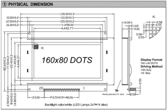 160*80 Grafik-LCD-Modul Großformat FSTN mit Hintergrundbeleuchtung 5,25v Weite Temperatur LC7981 Industrieanzeige