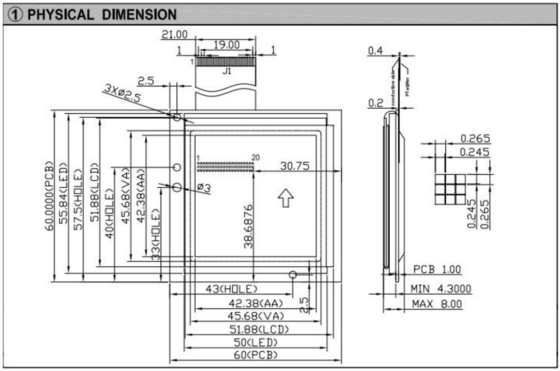 160*160 Quadratgrafik FSTN RA8822 mit PCB-Rücklicht Industriedesplay LCD-Modul 6H 12H