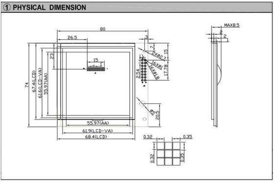 160*160 Quadratgrafik FSTN LCD-Modul RA8822 mit Hintergrundleuchte Breittemperatur-Industrieanzeige