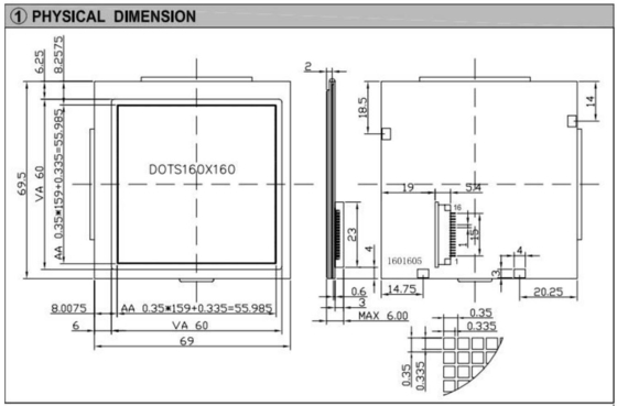 160*160 Grafik-LCD-Modul FSTN 6H 12H NT7701 mit Hintergrundbeleuchtung Breittemperatur-PIN-Anschluss Industrieanzeige Anpassen