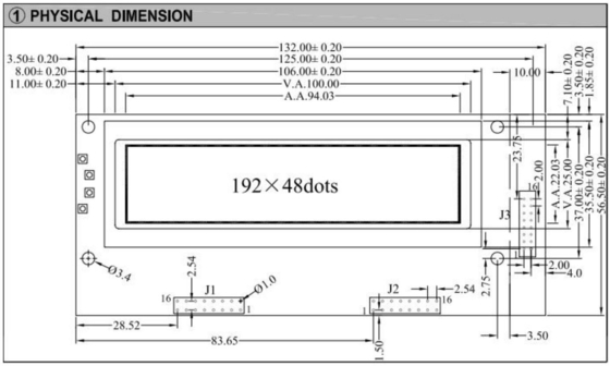 192*48 Grafik-LCD-Modul mit Hintergrundbeleuchtung AT0107 6H 12H Breittemperatur-Industriebildschirm